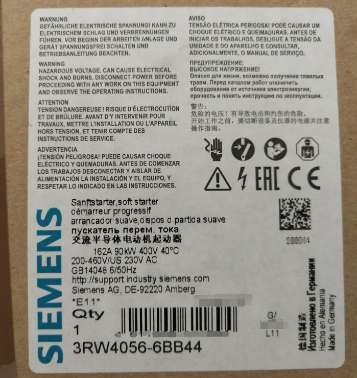 2019 Hot Siemens Soft Starter 3RW4056-6bb44 Industrial Control