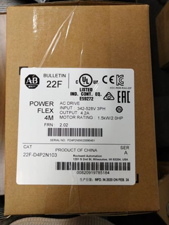 Ab Powerflex4m AC Drive, 480VAC, 3pH, 4.2 AMPS, 1.5 Kw, 2 HP (22F-D4P2N103)